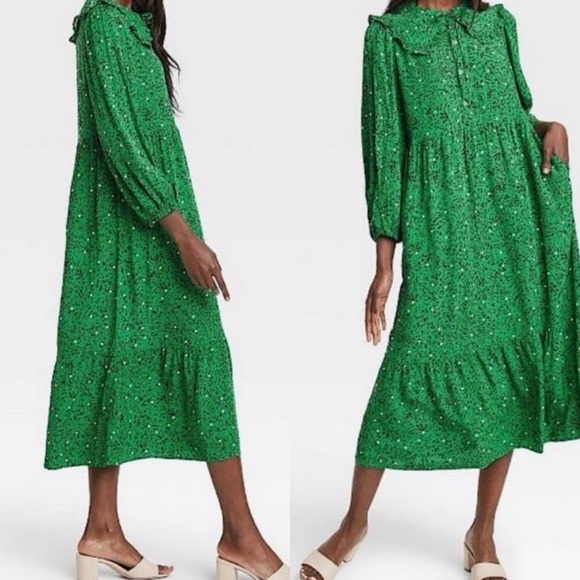 Who What Wear Women's Spots & Dots Green Prairie Dress Size large - Picture 1 of 4
